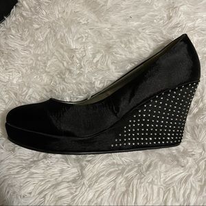 B.F.T by Barefoot Tess Black Sequin Wedges Size 14M